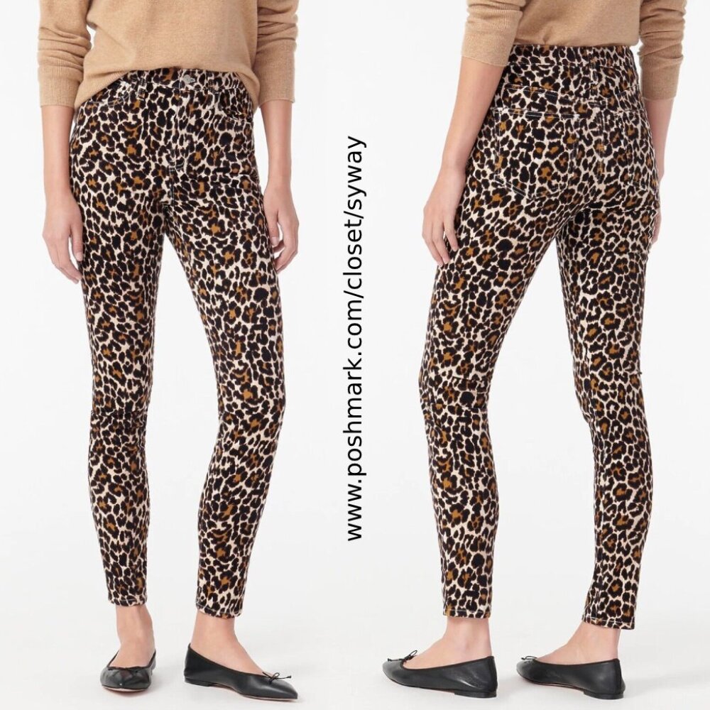 J. Crew 10" Highest-Rise Toothpick Pant in Leopard Stretch Corduroy